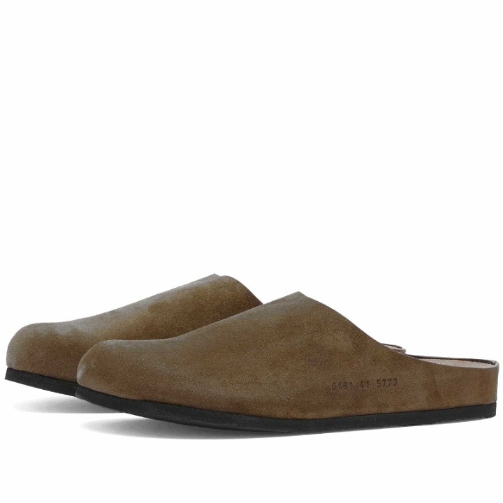 Photo: Woman by Common Projects Women's Suede Clog in Army Green