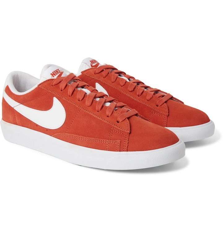 Photo: Nike - Blazer Leather-Trimmed Suede Sneakers - Orange
