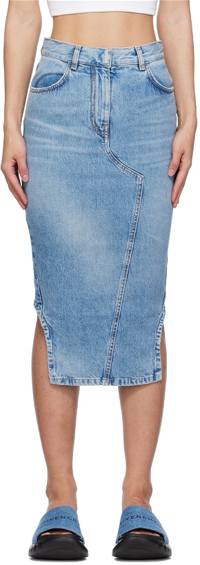 Photo: Givenchy Blue Asymmetric Denim Midi Skirt