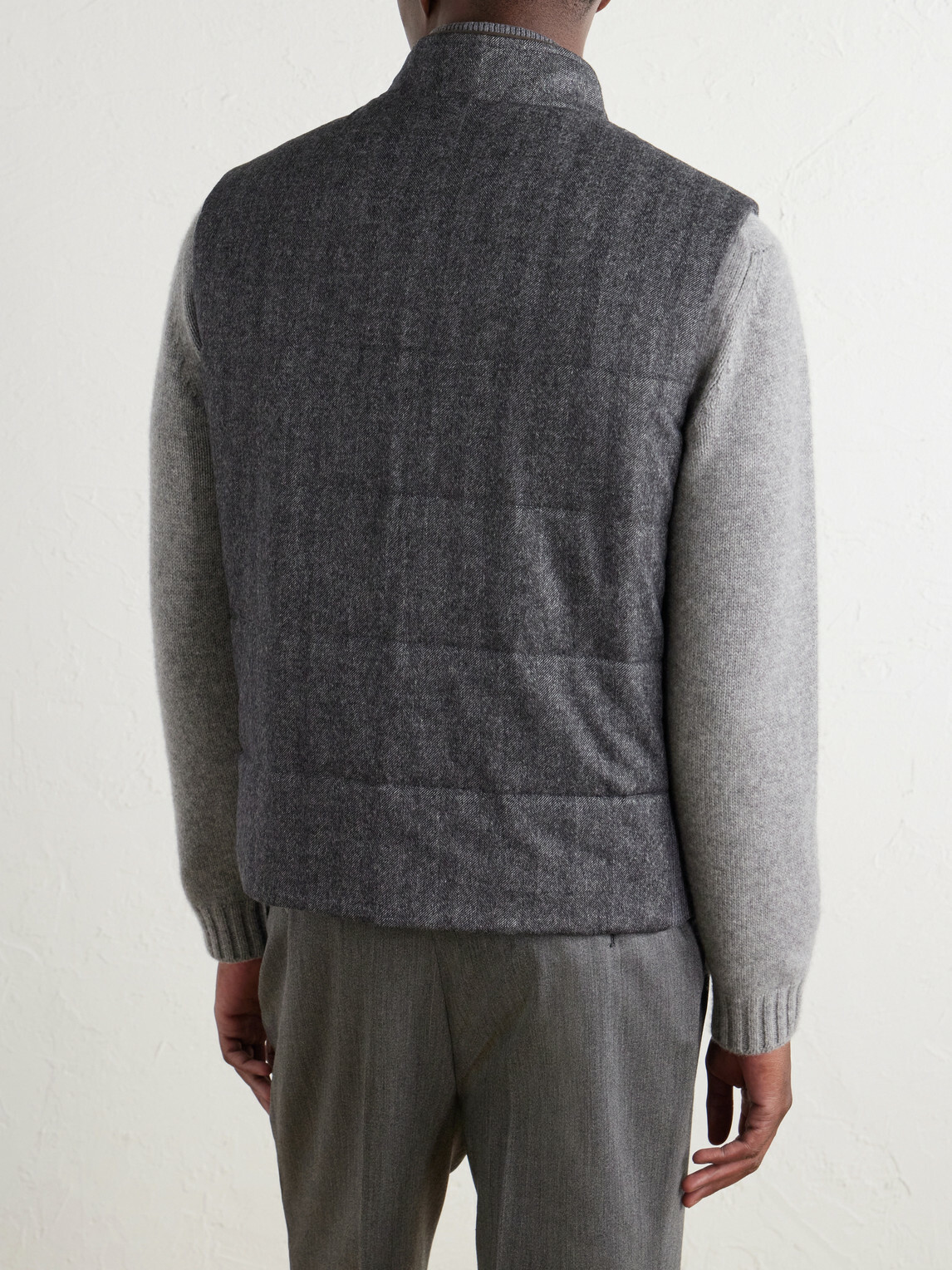 N.PEAL - Belgravia Quilted Herringbone Woven Wool, Silk and Cashmere-Blend Twill Gilet - Gray