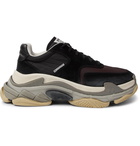 Balenciaga - Triple S Nylon, Mesh, Suede and Leather Sneakers - Men - Black