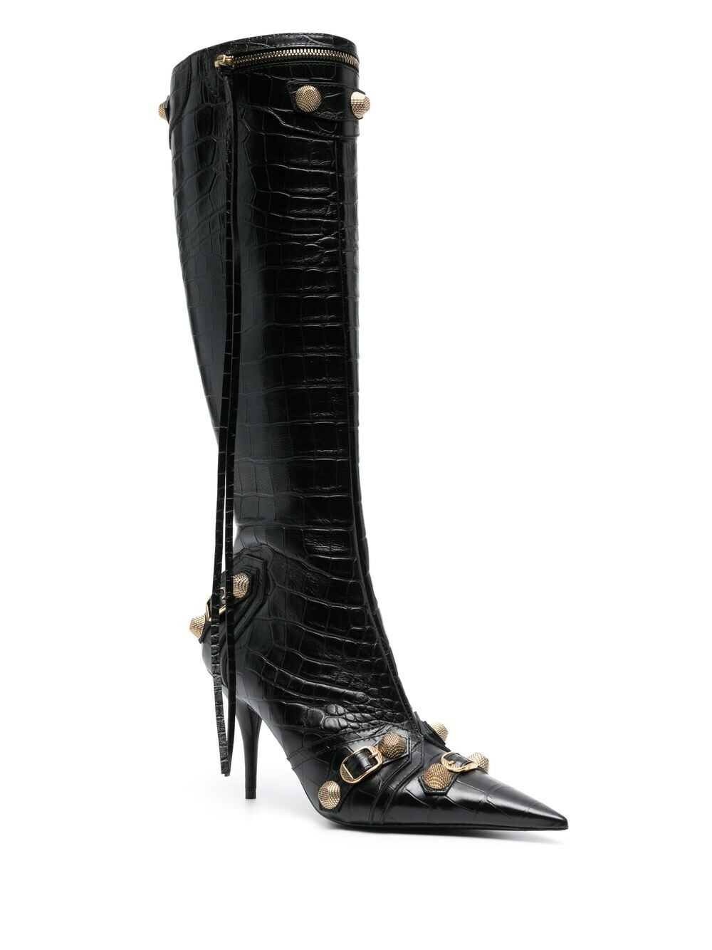 BALENCIAGA 25S HIGH-HEEL SHOES 85 MM IN BLACK COW LEATHER WITH GOLD HARDWARE