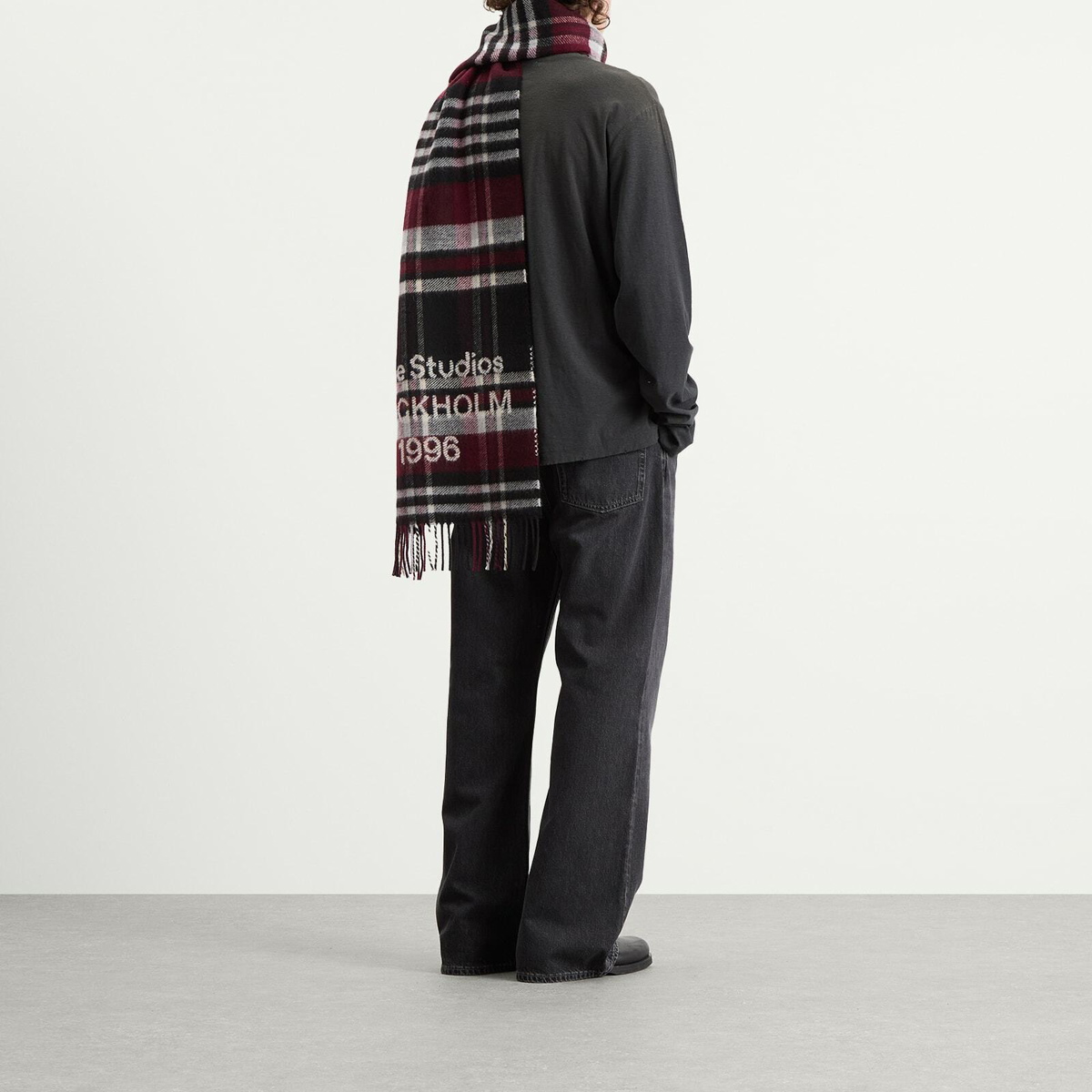 Acne Studios Venus Check Scarf in Black/Burgundy 