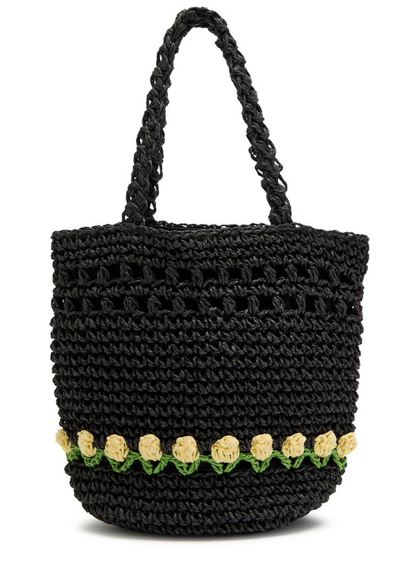 Photo: Damson Madder Tulip Raffia top Handle bag - Black - One Size