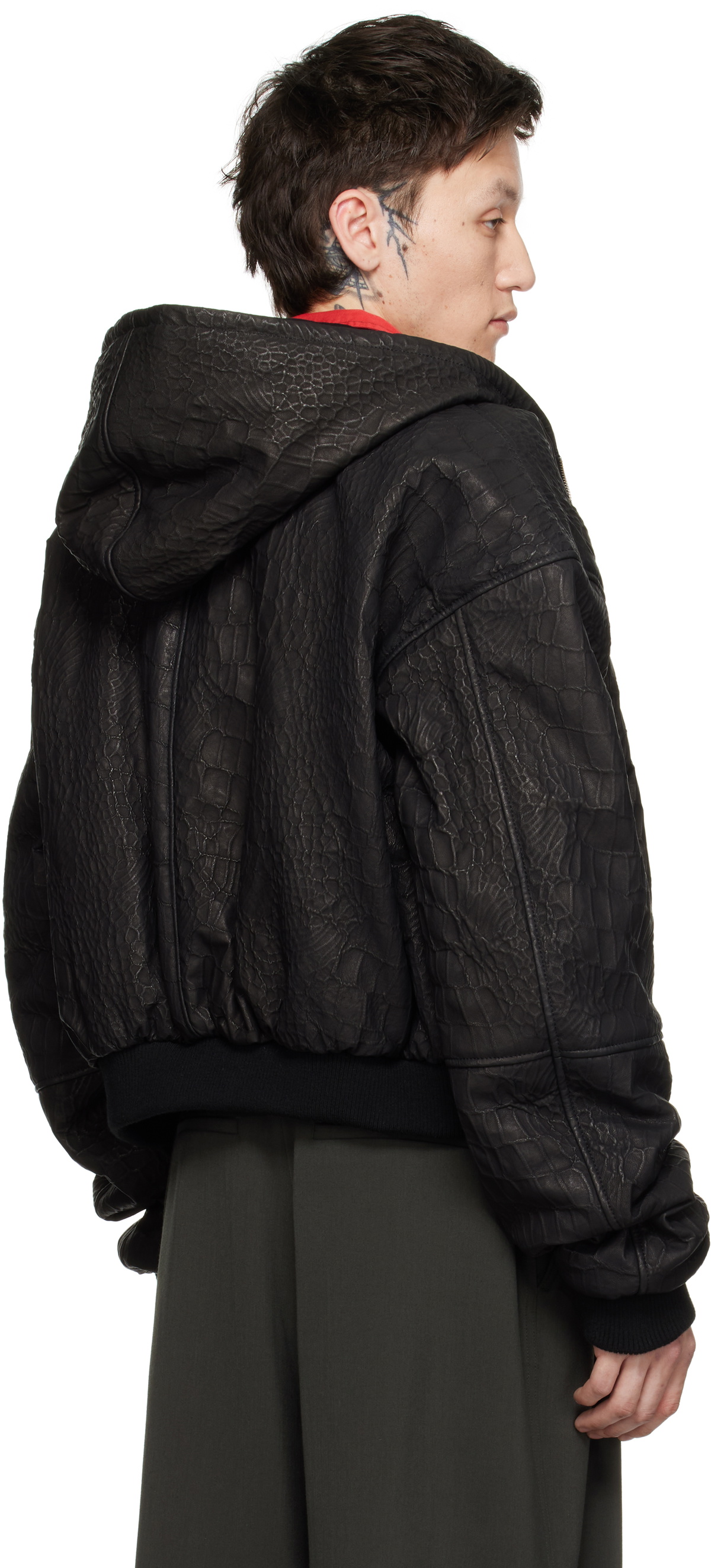 LU'U DAN Black Hooded Outlaw Leather Jacket