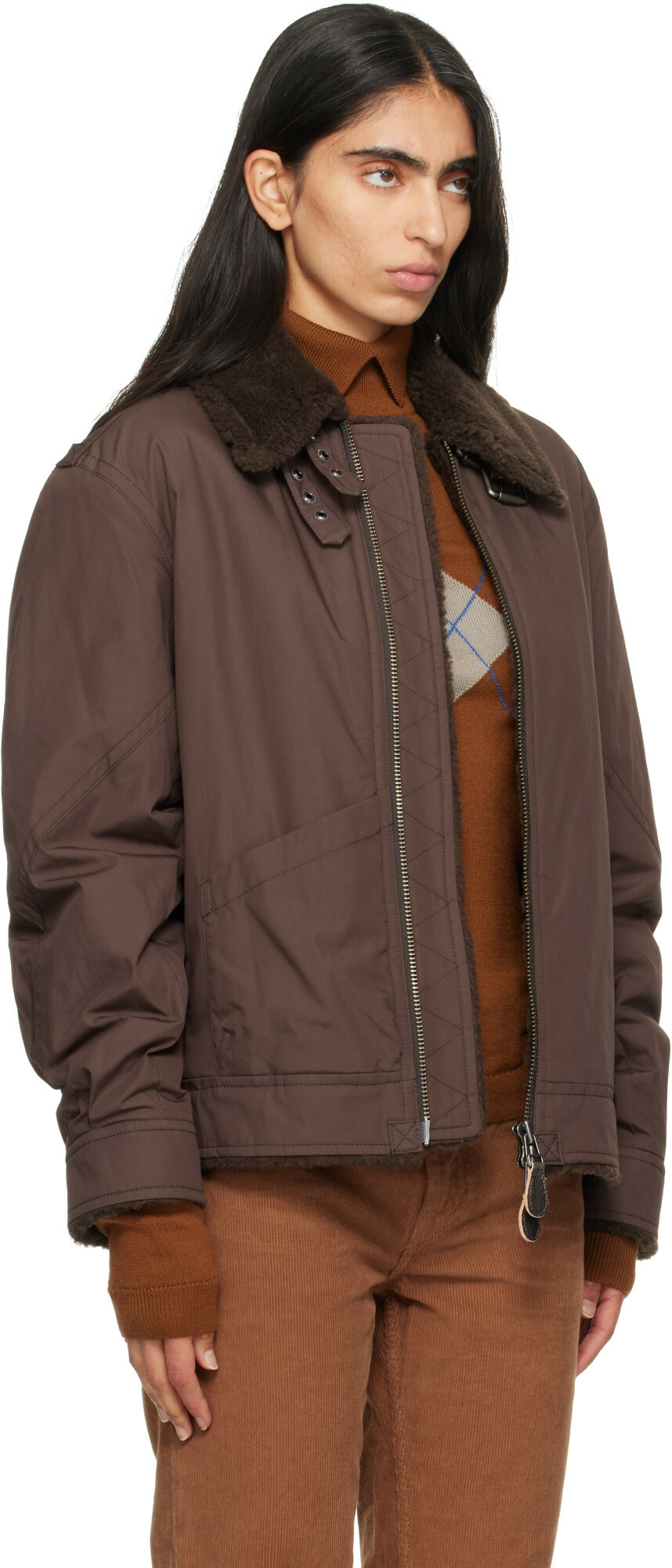 COOR Brown Fleece Lined Cotton B-3 Jacket