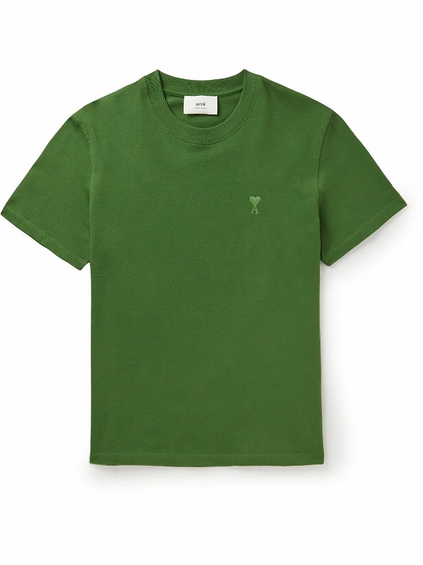 Photo: AMI PARIS - ADC Logo-Embroidered Cotton-Jersey T-Shirt - Green
