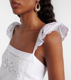 Self-Portrait Embroidered linen and cotton poplin minidress