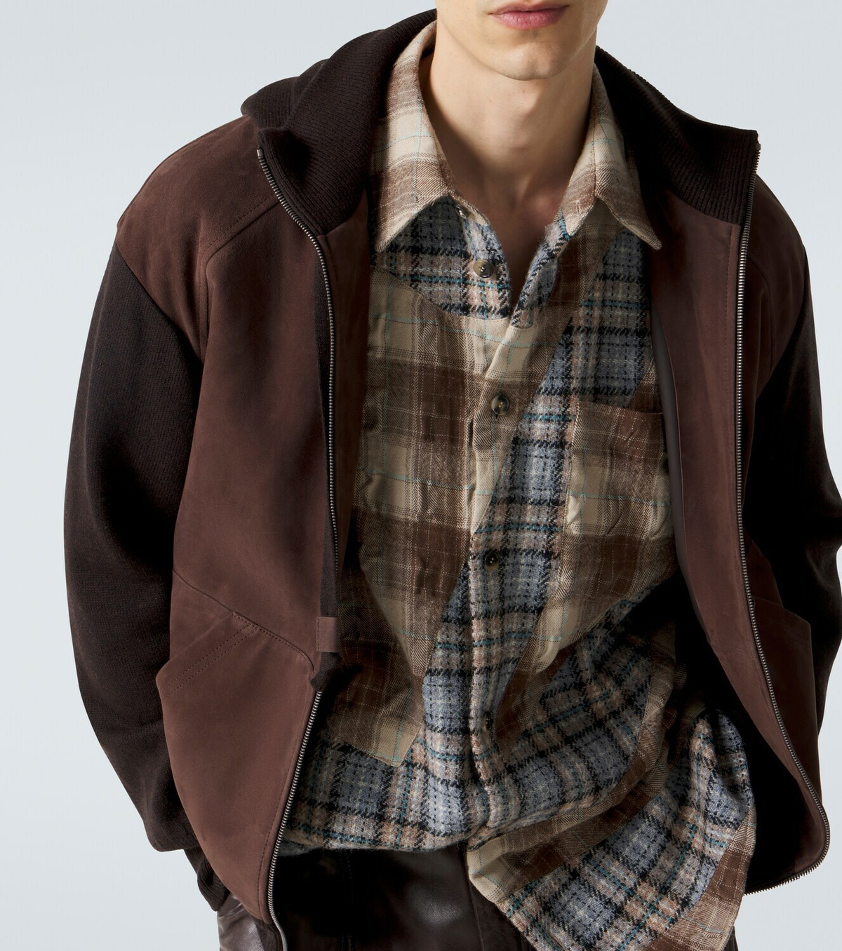 Loewe Paneled suede zip-up hoodie