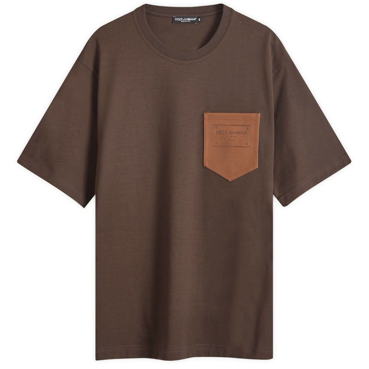 Tシャツ・カットソー DOLCE & GABBANA Men T-shirt Brown G8SE3TFU7EN M0672 cotton t-shirt with embroidery patch in Brown for Men