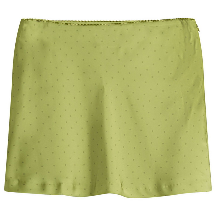 Photo: Kijun Women's Polka Dot Satin Mini Skirt in Olive Green