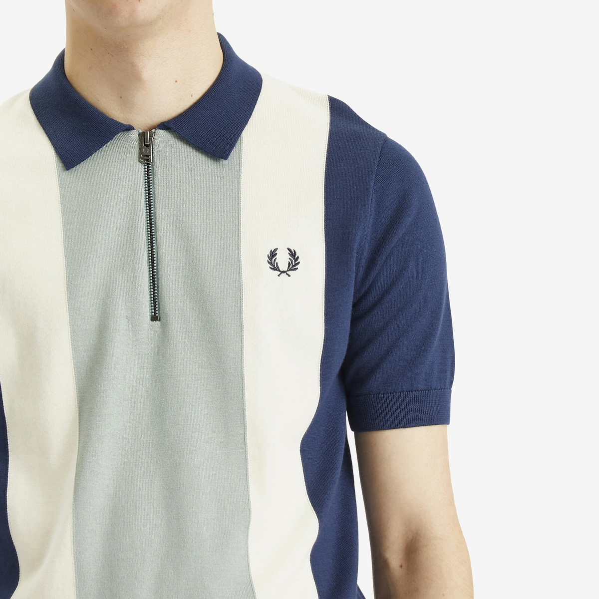 Fred Perry Men's Vertical Stripe Zip Neck Shirt in Tnsblu/Slvbl/Ecr