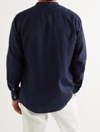 MASSIMO ALBA - Grandad-Collar Cotton-Seersucker Shirt - Blue