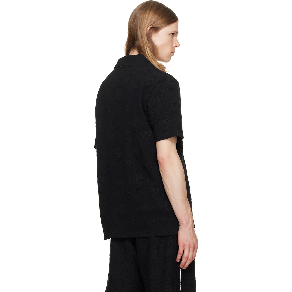 Casablanca Black Applique Monogram Short Sleeve Polo
