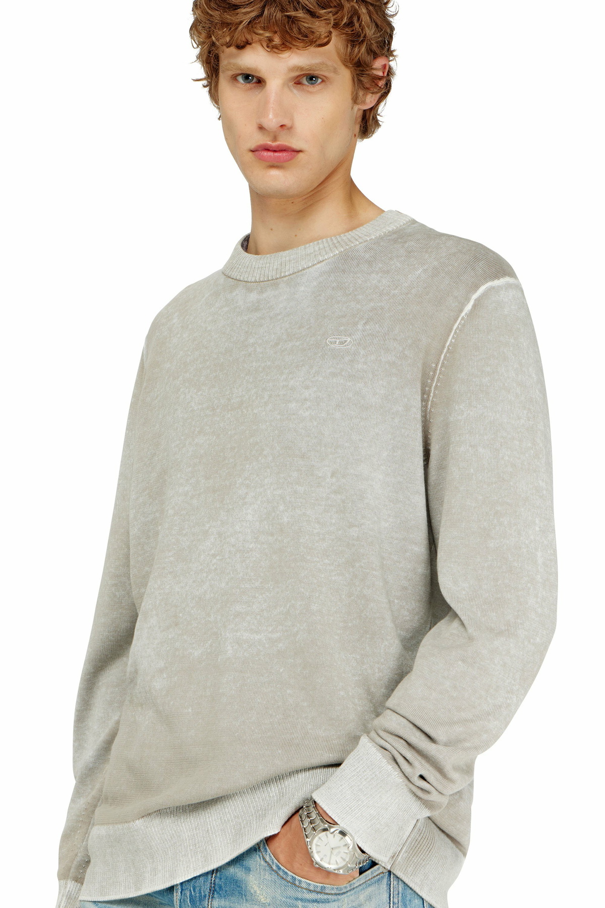 Diesel Jumper with faded reverse print - Knitwear Mens in Grey