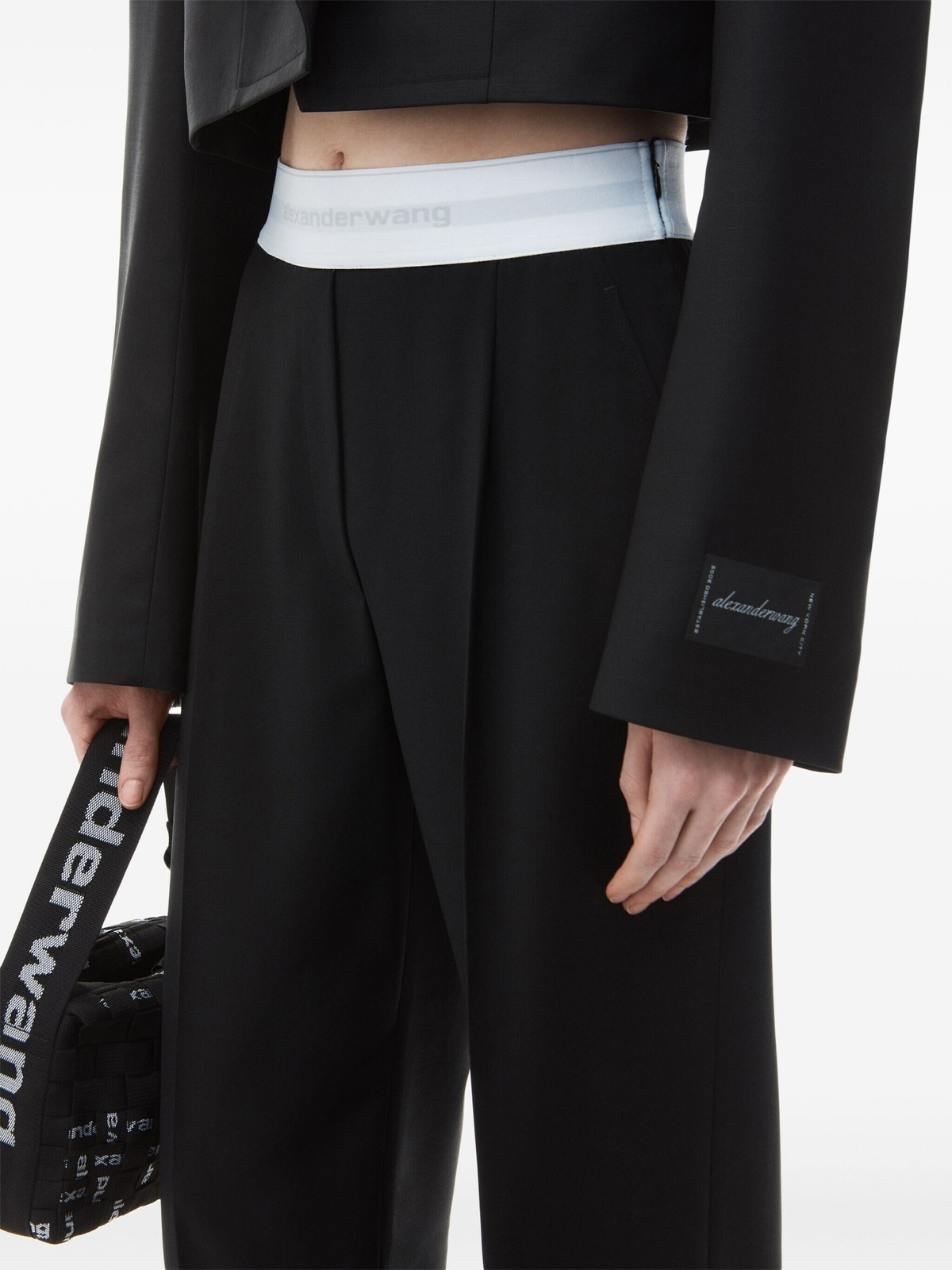 Alexander Wang High Waisted Pleated Pant With Logo Elastic in Black