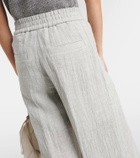 Brunello Cucinelli Low-rise linen-blend wide-leg sweatpants