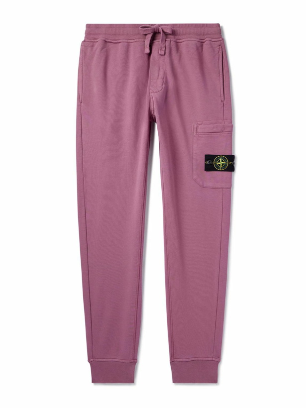 Photo: Stone Island - Tapered Logo-Appliquéd Cotton-Jersey Sweatpants - Purple