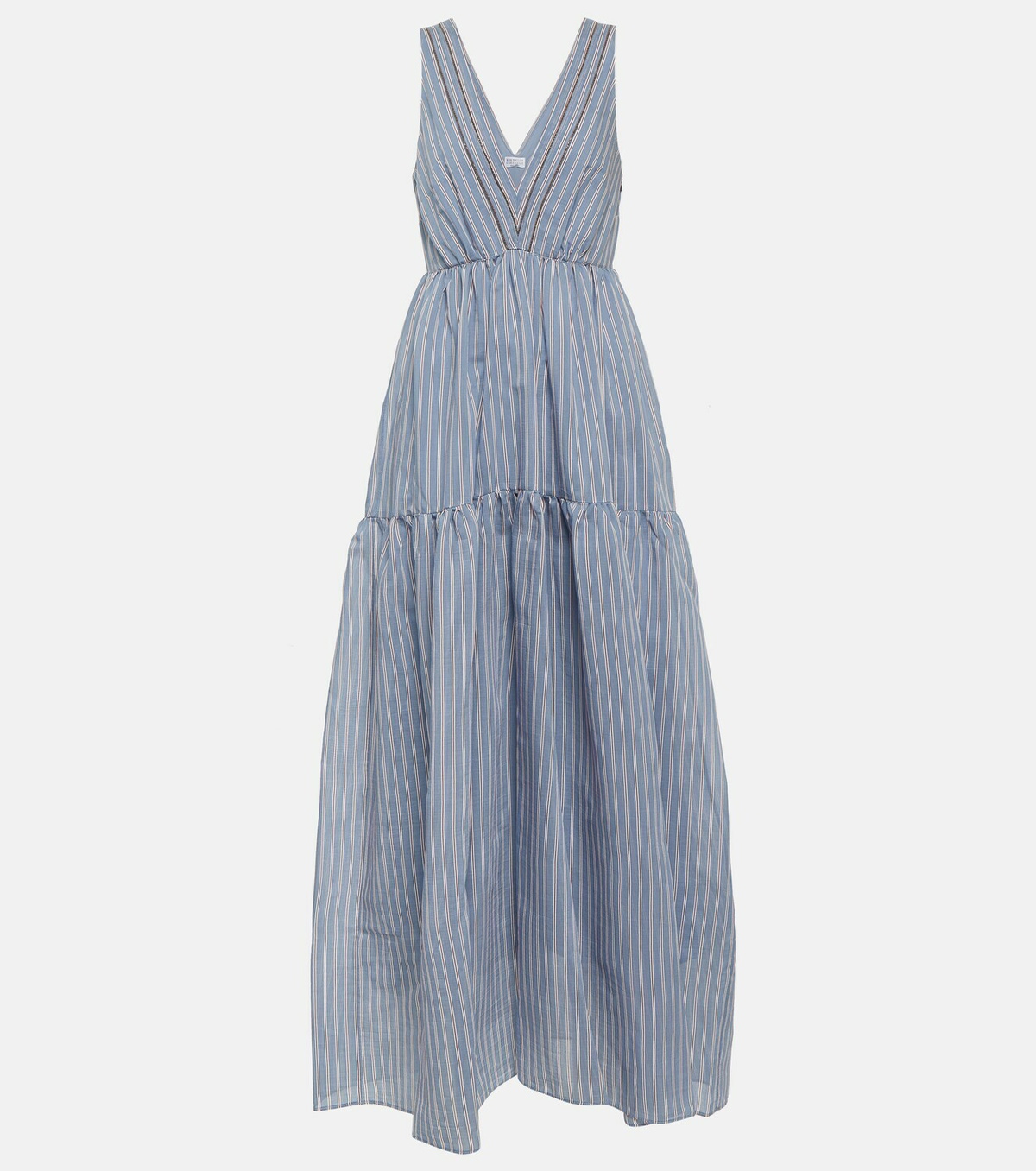 Brunello Cucinelli Striped cotton and silk maxi dress
