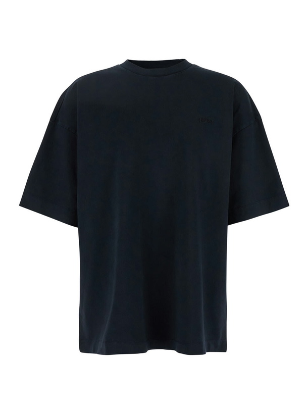 Photo: Juun.J Blue T-shirt With Logo Embroidered On The Front And Print On The Back In Cotton Man