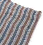 Monitaly - Grey Striped Pleated Linen Drawstring Trousers - Men - Gray