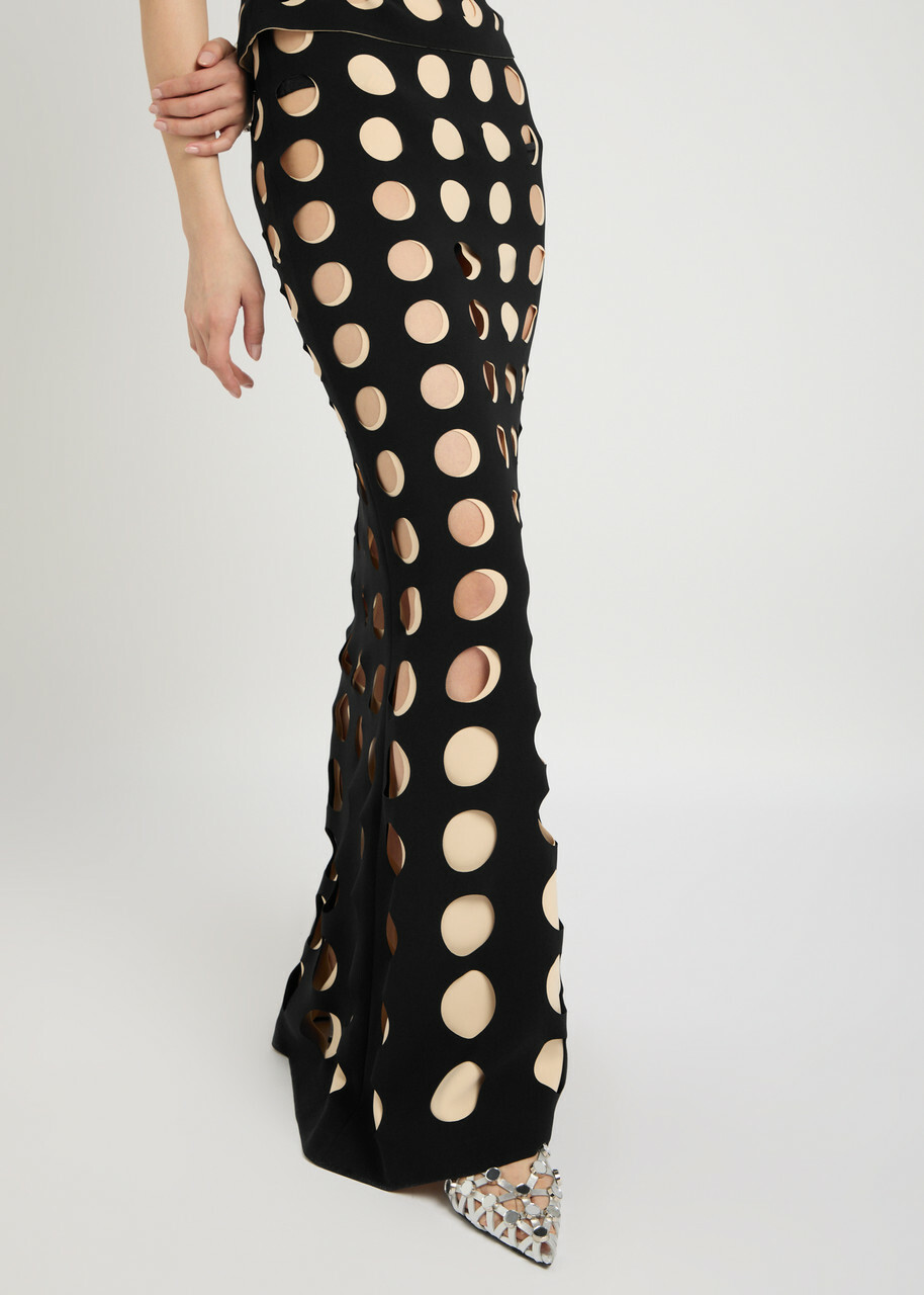 A.W.A.K.E Mode Laser-cut Cut-out Crepe Maxi Skirt Black