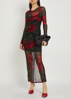 Good American Floral-print Ruched Mesh Maxi Dress Dark Red