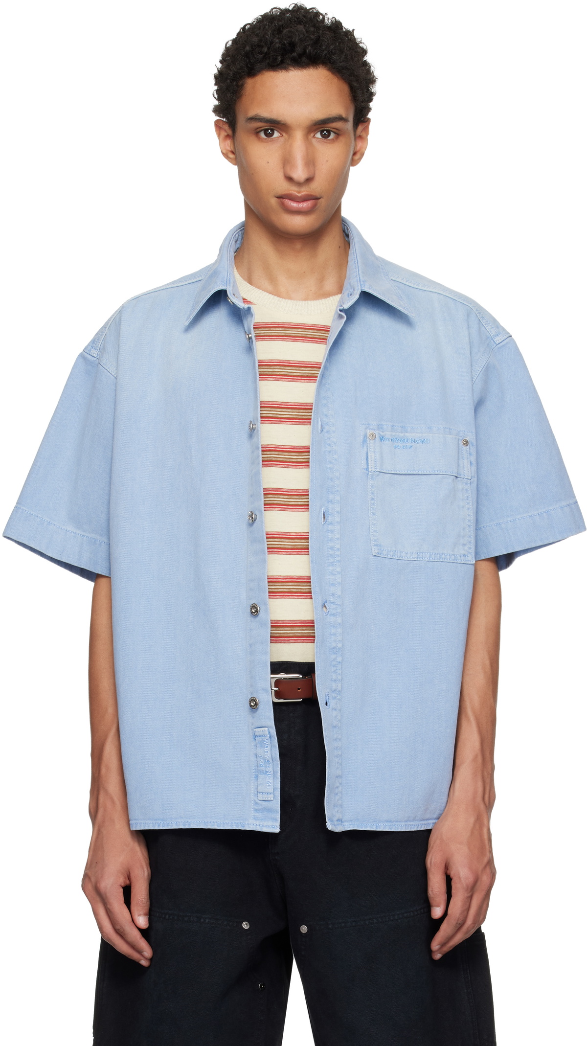 WOOYOUNGMI Blue Faded Denim Shirt