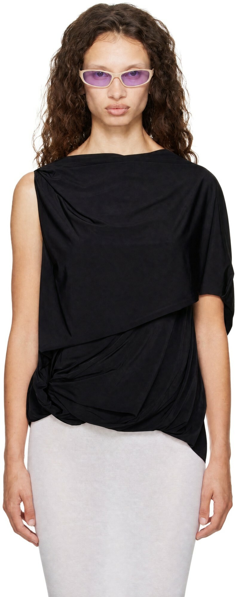 Entire Studios Black Lycra Side Drape Top