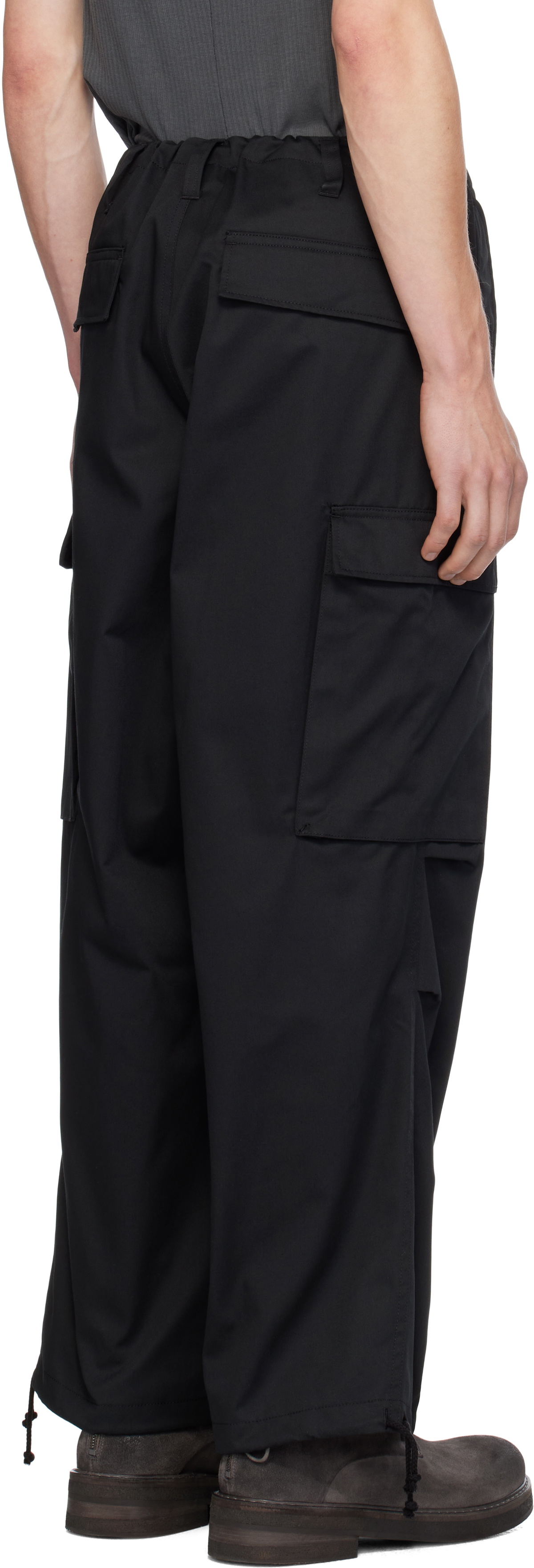 Y's For Men Black Twill Cargo Pants