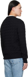 Ralph Lauren Purple Label Black Cotton Silk Cable Crewneck Sweater