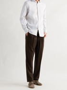 ERMENEGILDO ZEGNA - Cutaway-Collar Mélange Slub Linen and Cotton-Blend Shirt - White