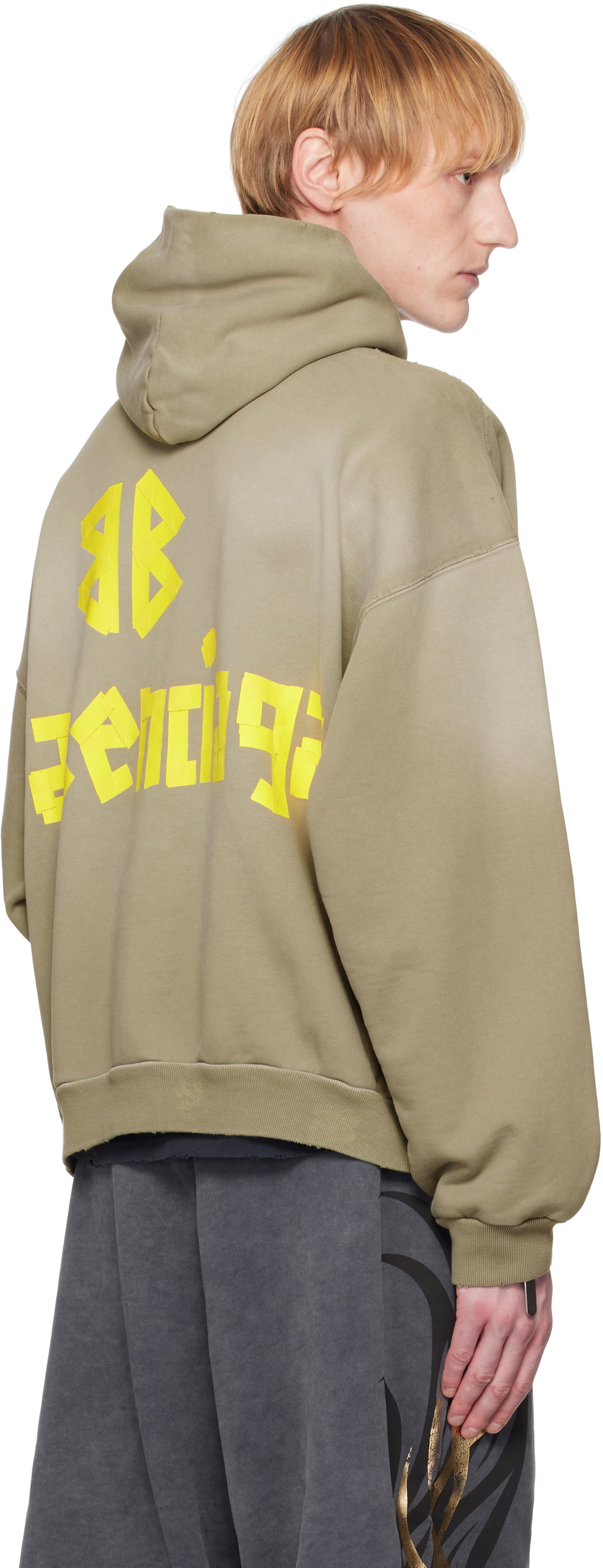 Balenciaga Green Tape Type Ripped Pocket Hoodie Balenciaga