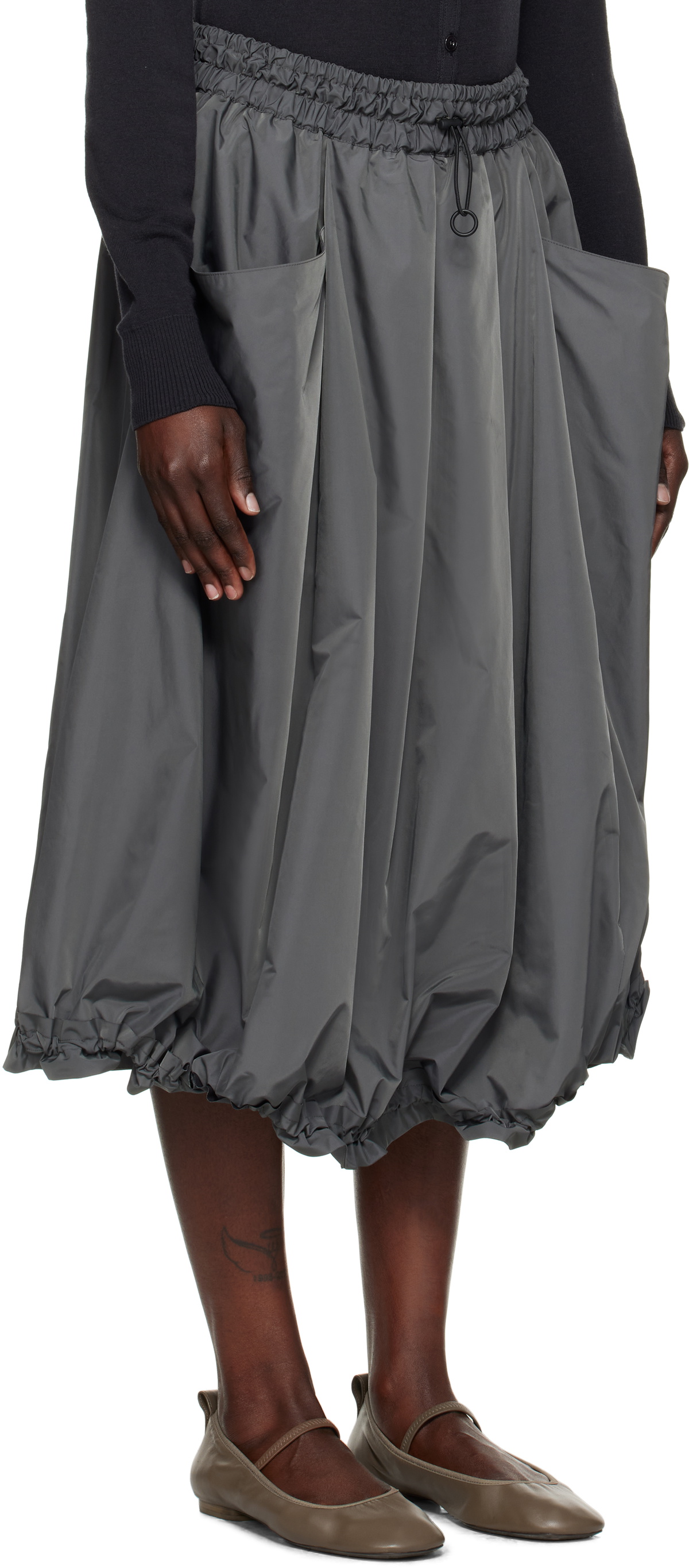 YOHJI YAMAMOTO Gray PE Twill R-Volume Midi Skirt
