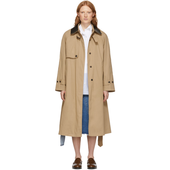 Loewe Beige Silk Contrast Collar Trench Coat Loewe