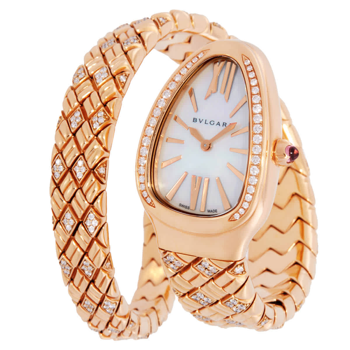Bvlgari Serpenti Spiga Quartz Diamond White Dial Ladies Watch 103656