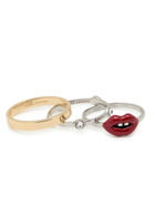 Marc Jacobs Lips Plated Brass Rings set of Three Gold