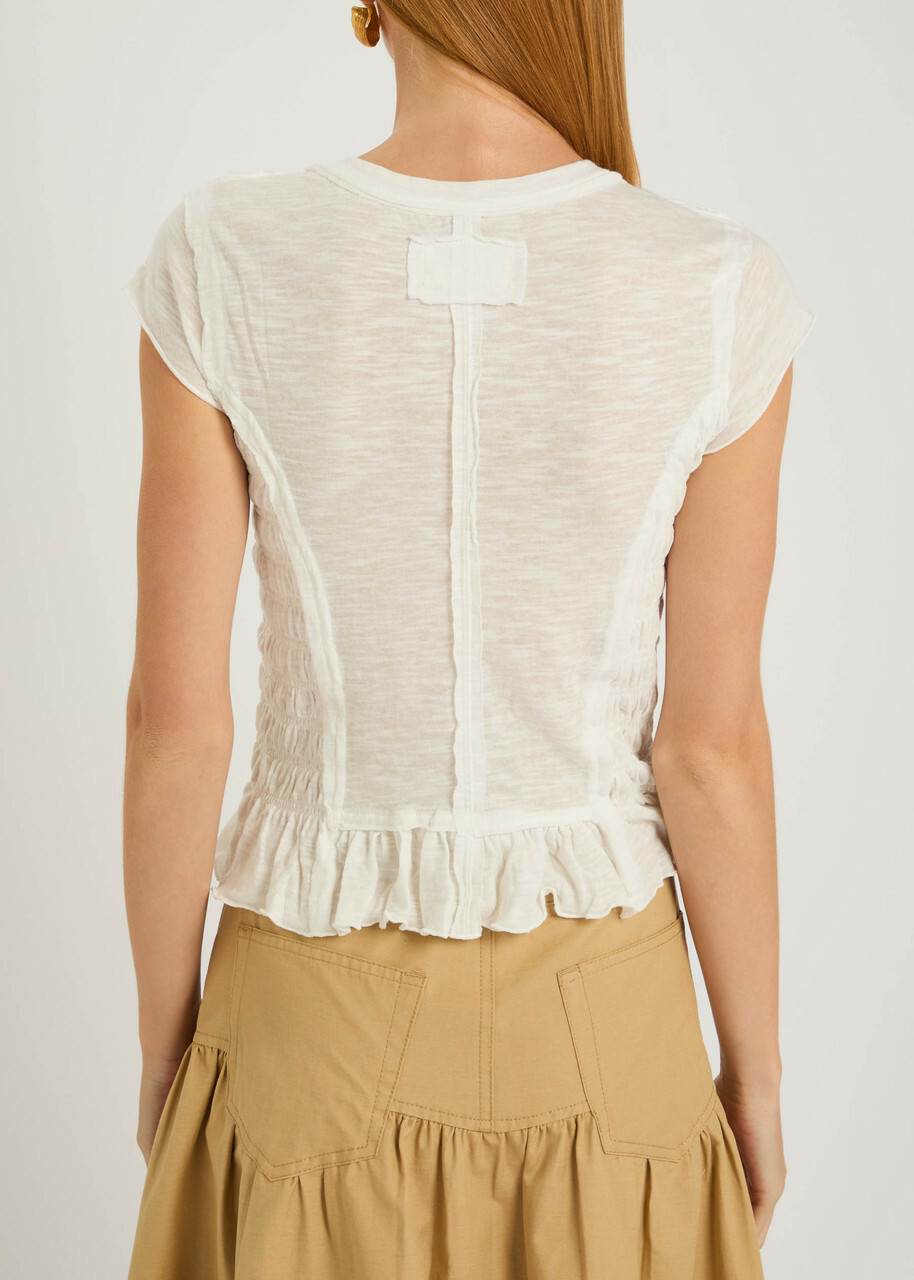 Free People Sylvie Shirred Cotton-blend T-shirt Ivory