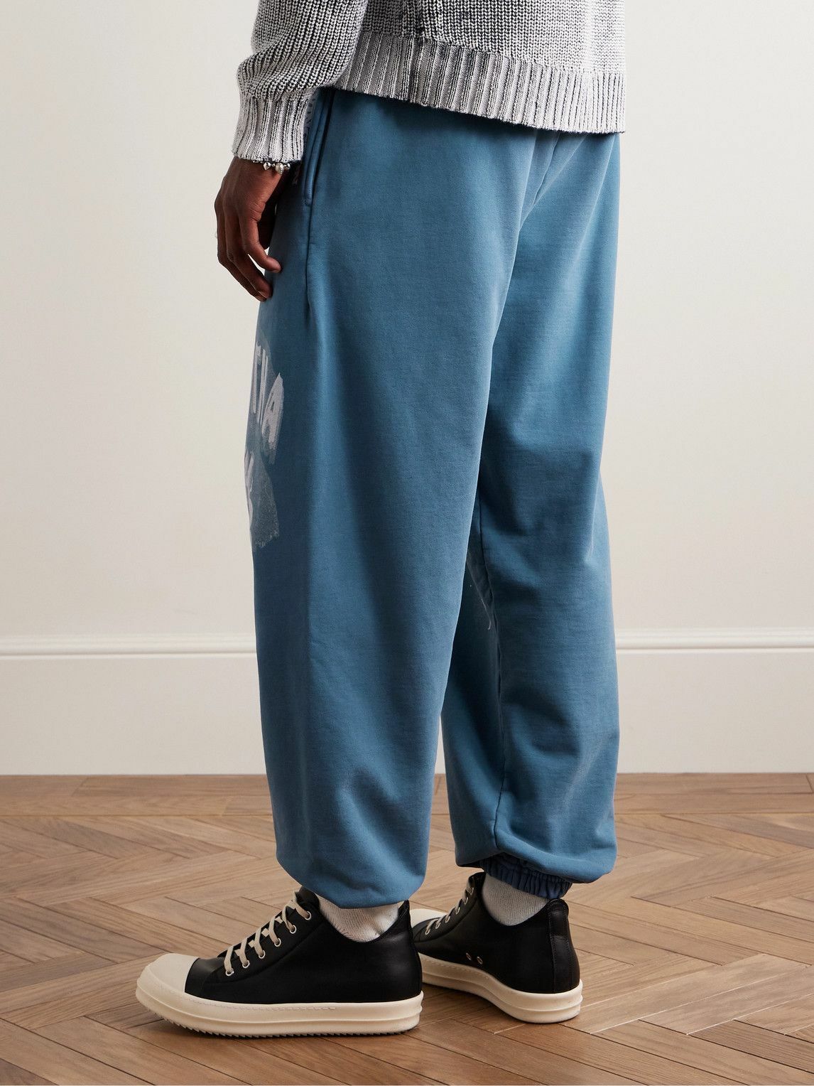 RRR123 - Enemy Tapered Logo-Print Cotton-Jersey Sweatpants - Cobalt