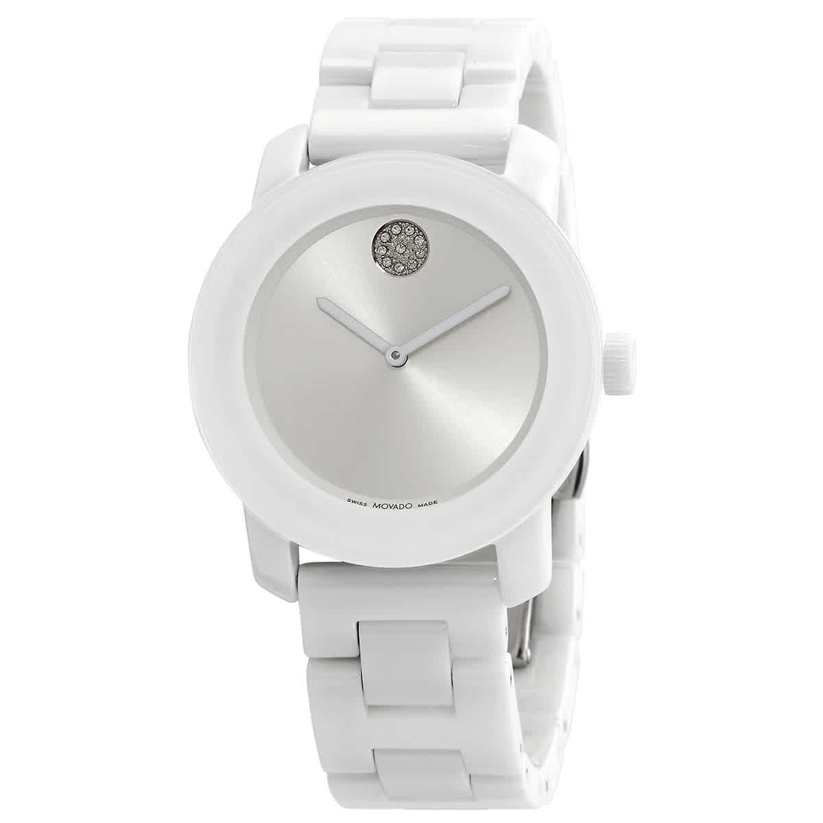Movado Bold Ceramic Quartz Silver And White Museum Dial Ladies Watch ...