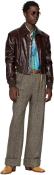 Acne Studios Brown Embroidered Leather Bomber Jacket