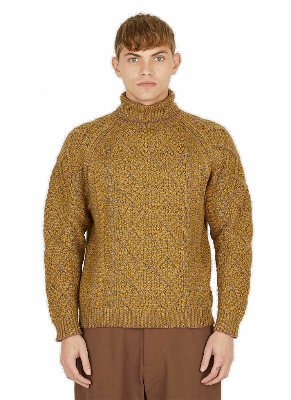 Photo: Mixed Knit Roll Neck Sweater in Yellow