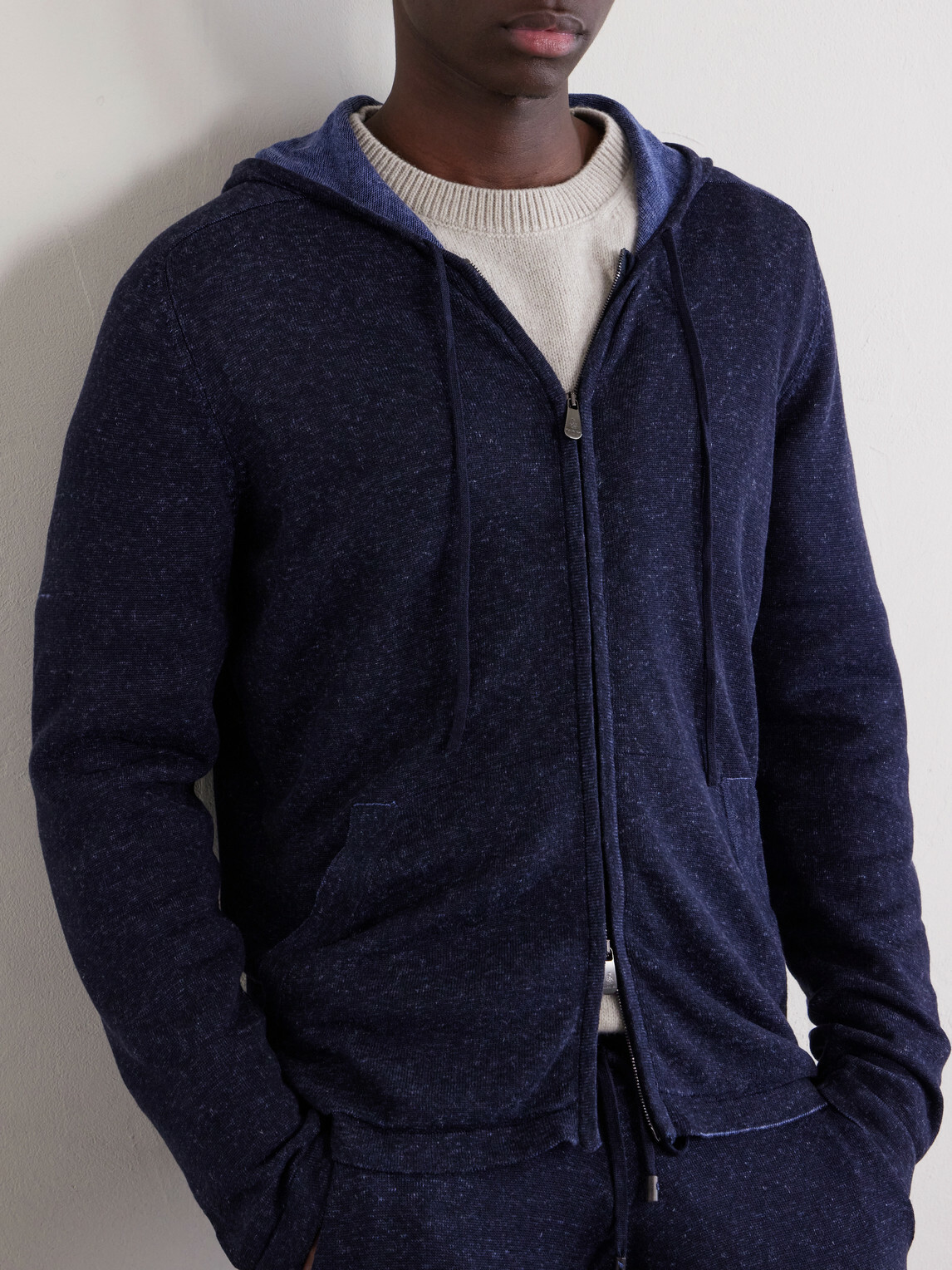 PIACENZA 1733 - Knitted Silk and Linen-Blend Zip-Up Hoodie - Blue