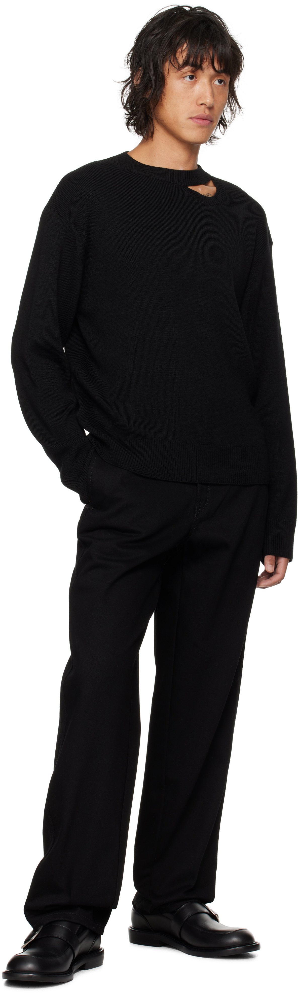 LGN Louis Gabriel Nouchi Black Asymmetrical Opening Sweater
