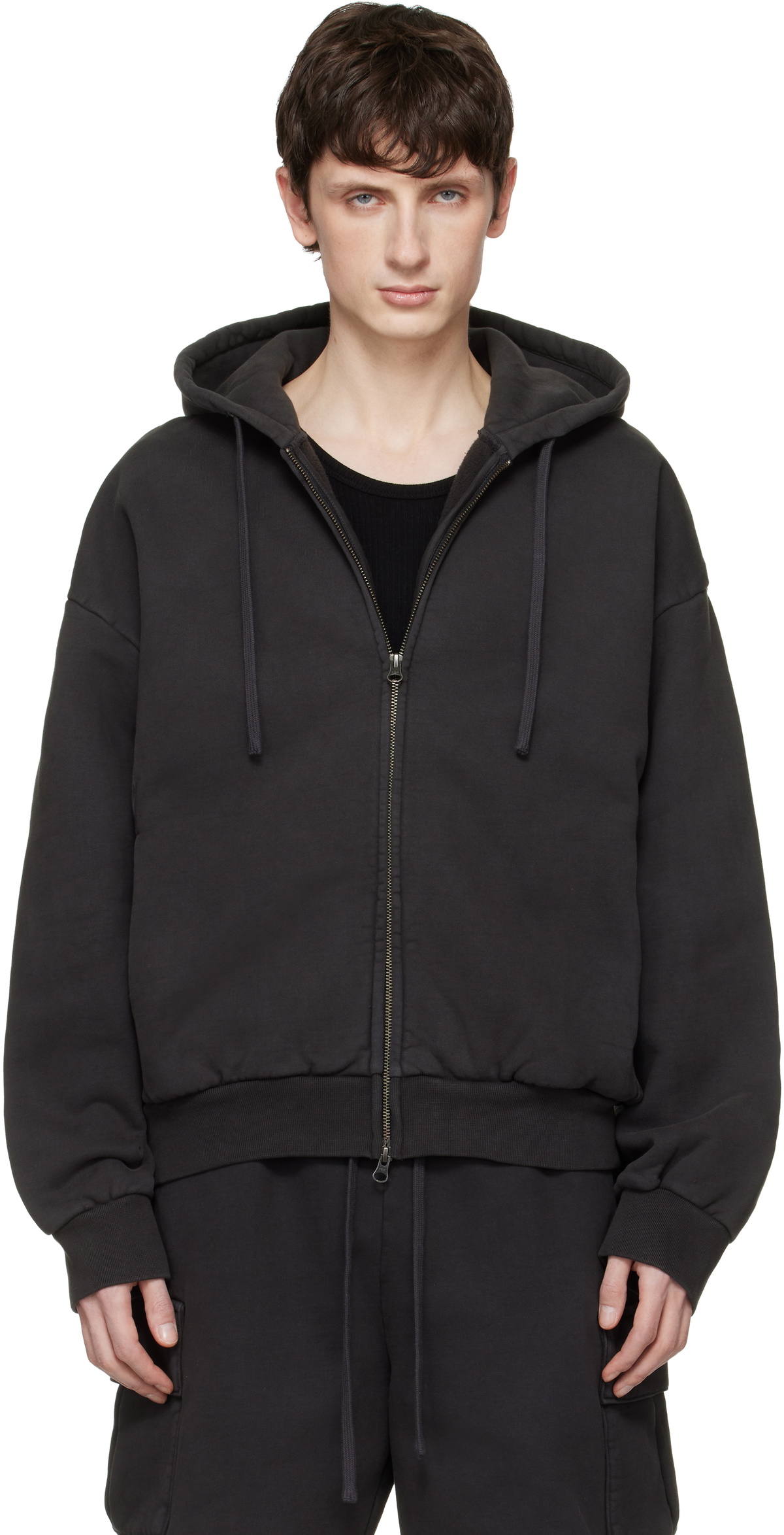 SKIMS Black Heavyweight Fleece Zip-Up Hoodie