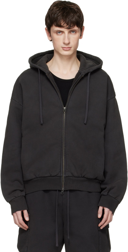 Photo: SKIMS Black Heavyweight Fleece Zip-Up Hoodie