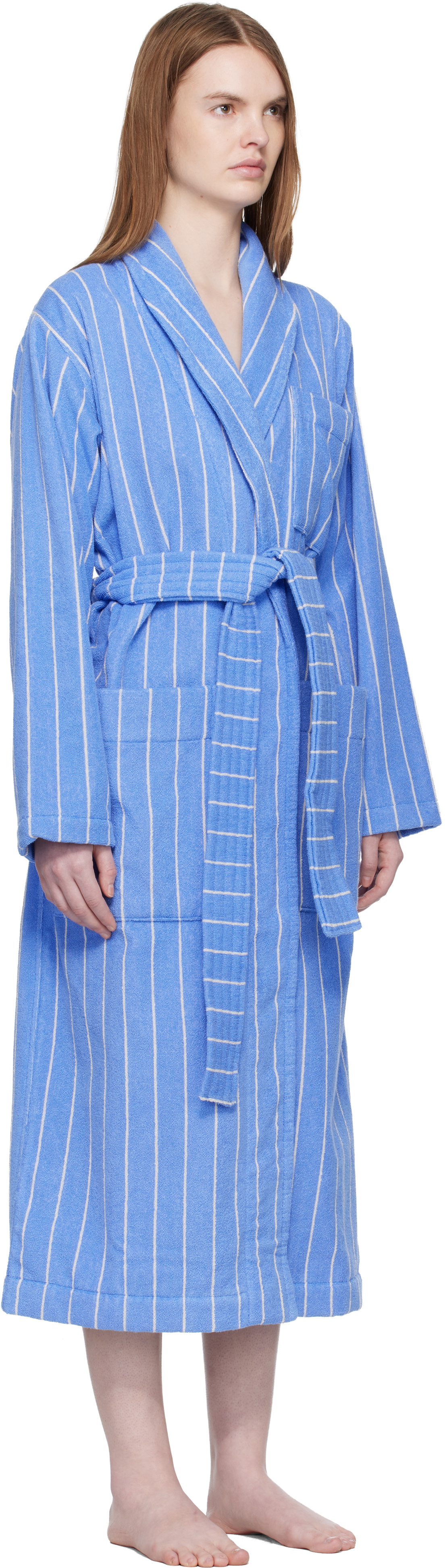 Tekla Blue & White Terry Classic Bathrobe