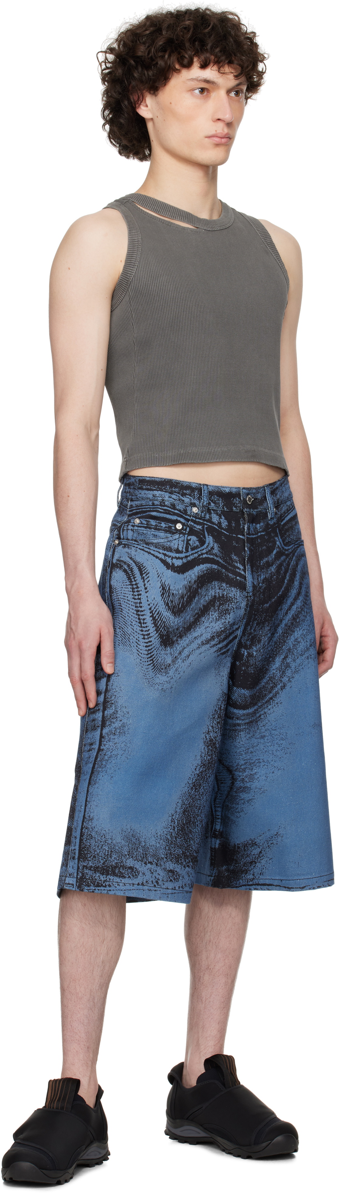 CAMPERLAB Black & Blue Distorted Print Denim Shorts CamperLab