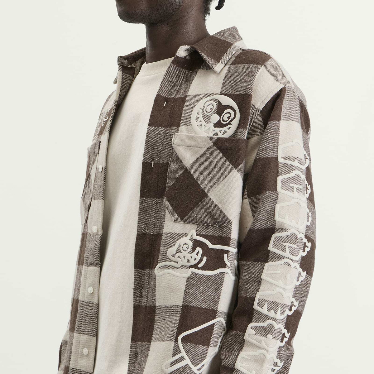 ICECREAM Men's Multi Logo Check Ls Shirt in Brown