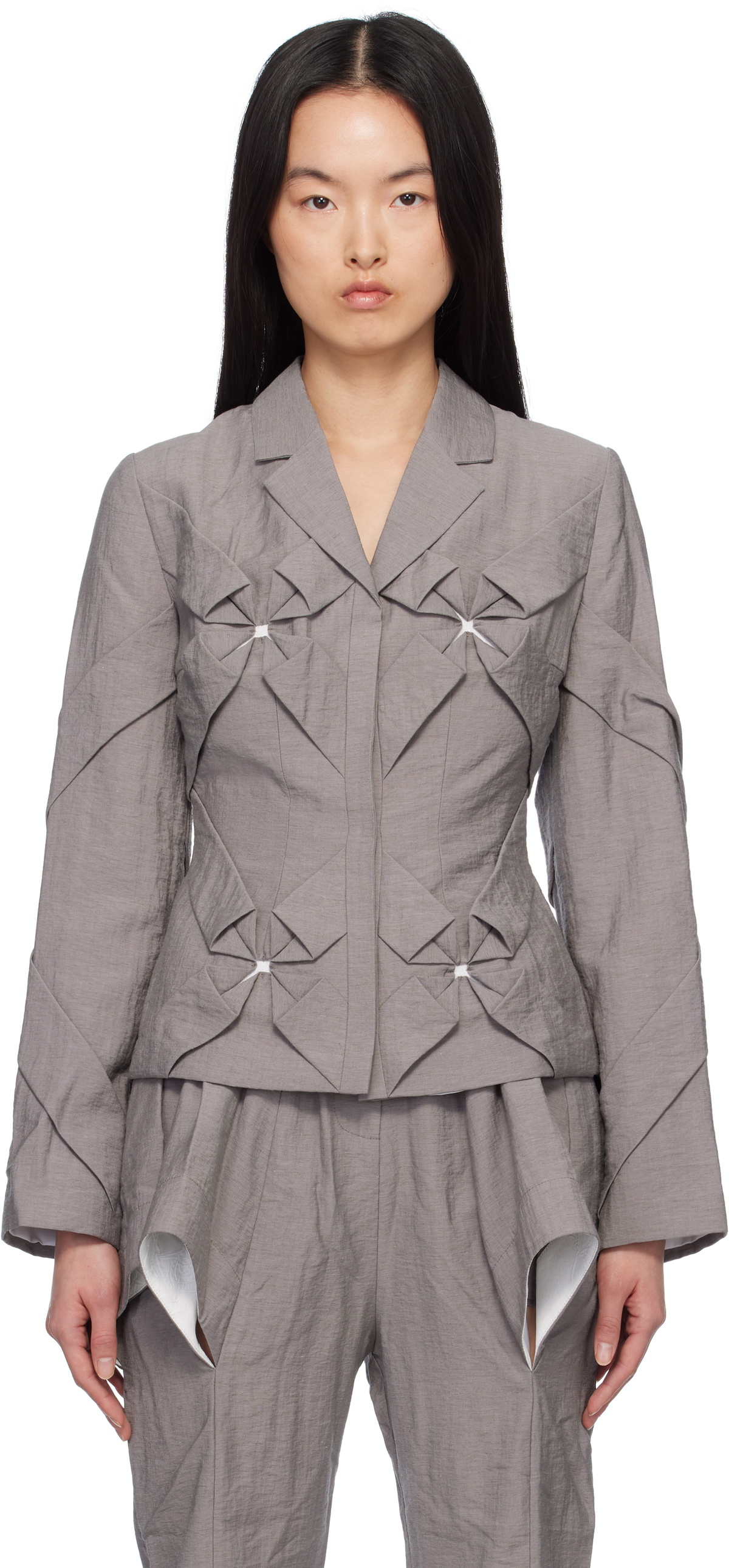 J.Kim Gray Smocked Flower Blazer